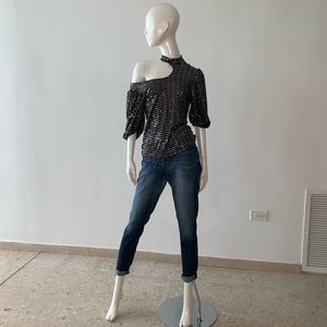 NEW Puff Sleeve Cutout Shoulder Sequin Top